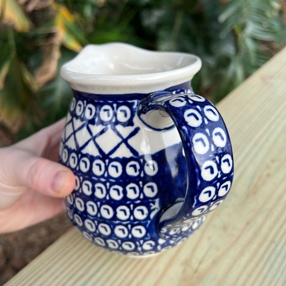 Handmade Polish Pottery Small Serving Pitcher - Bolesławiec, Blue Pattern, 5” - Picture 9 of 10
